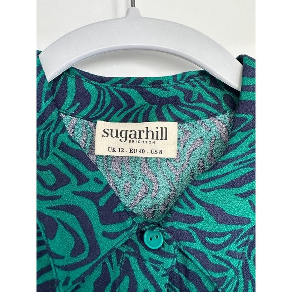 Sugarhill Brighton Retro Wild Night Button Down, Size 8, Green and Navy - Picture 4 of 4